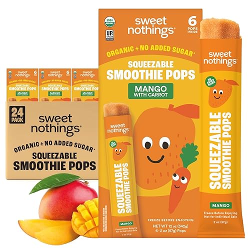 Sweet Nothings, Mango, USDA Organic Kids - Paletas exprimibles para batidos de frutas, paquete económico de 24 unidades, sin colorantes, sin azúcar