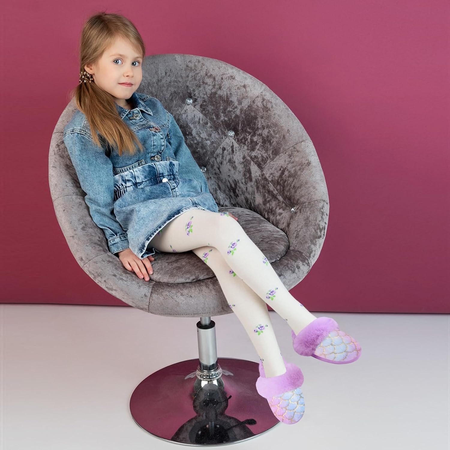 Girls Mermaid Fluffy No-Slip Soft Memory Foam Kids House Slippers Indoor Outdoor