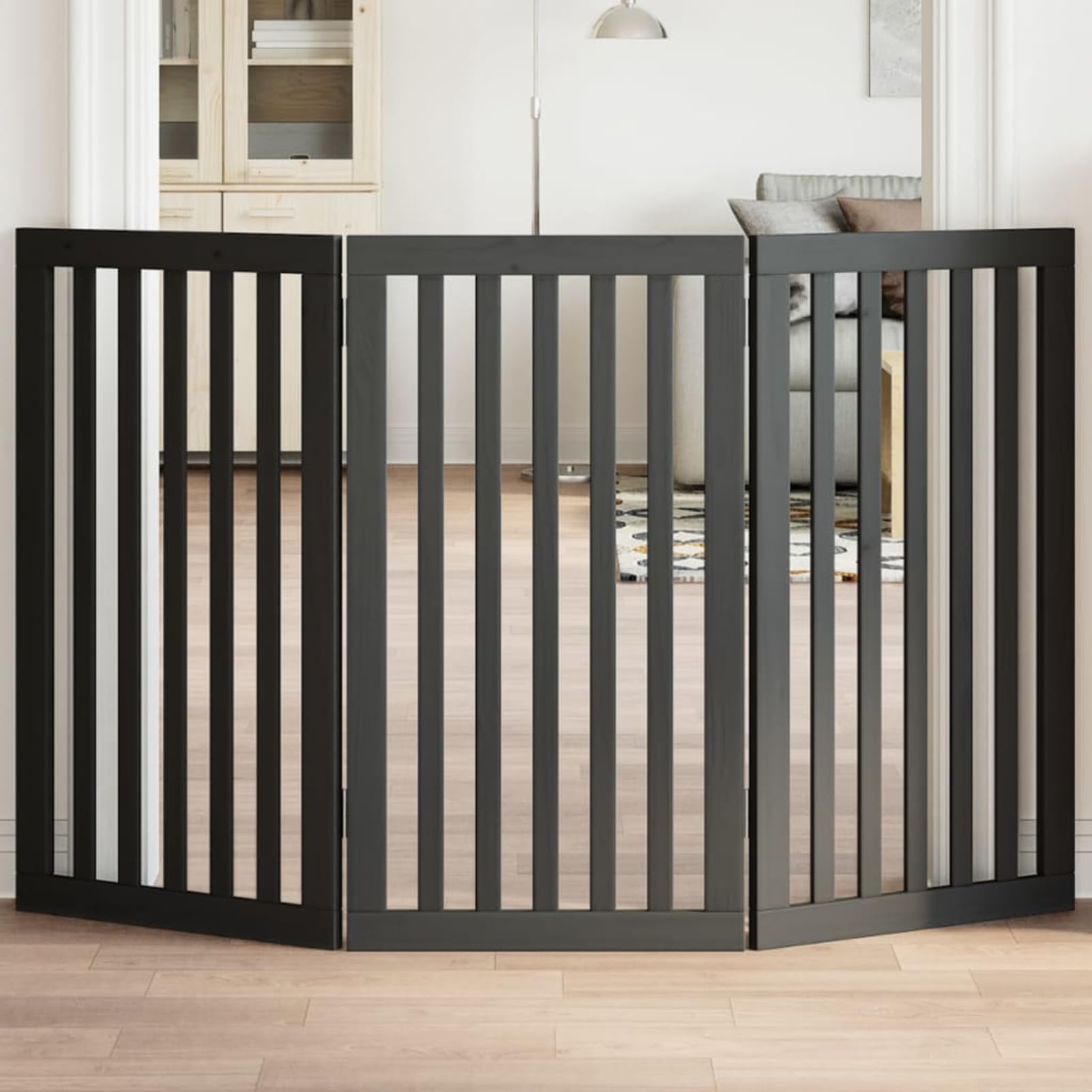 Gecheer Puerta para Perros Plegable 3 Paneles Madera álamo Negra 150 cm Modelo LYKQY-352254ES