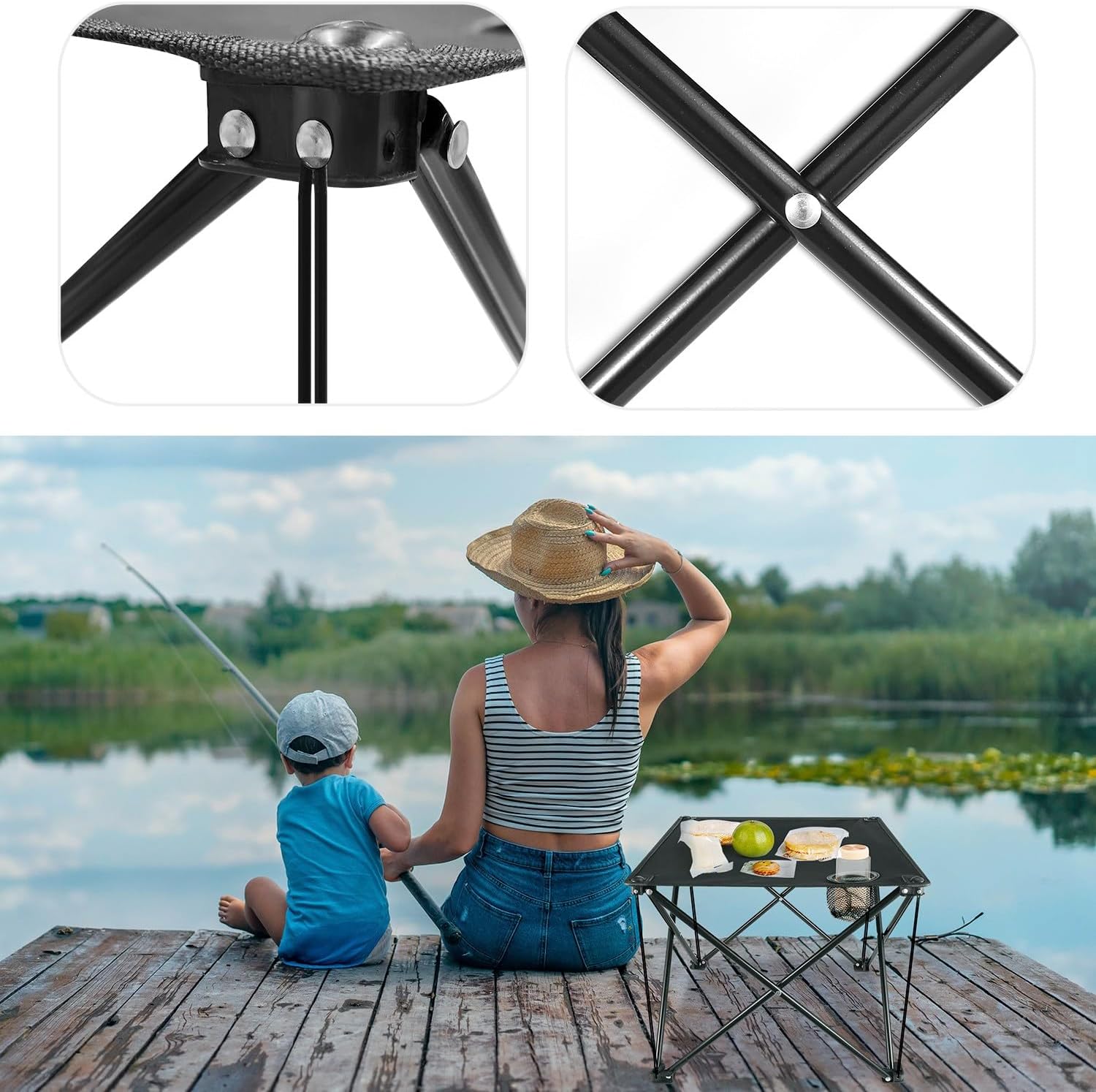 Foldable Camping Table Portable Beach Table Lightweight Picnic Table with Carry Bag Cup Holder Outdoor Travel Desk for Camping Hiking Picnics BBQs Beach Trips (Black)