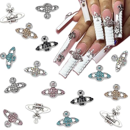 30 dijes de arte de uñas de planeta Y2K para uñas acrílicas, suministros de arte de uñas 3D, diamantes de imitación, diseño en forma de Saturno,