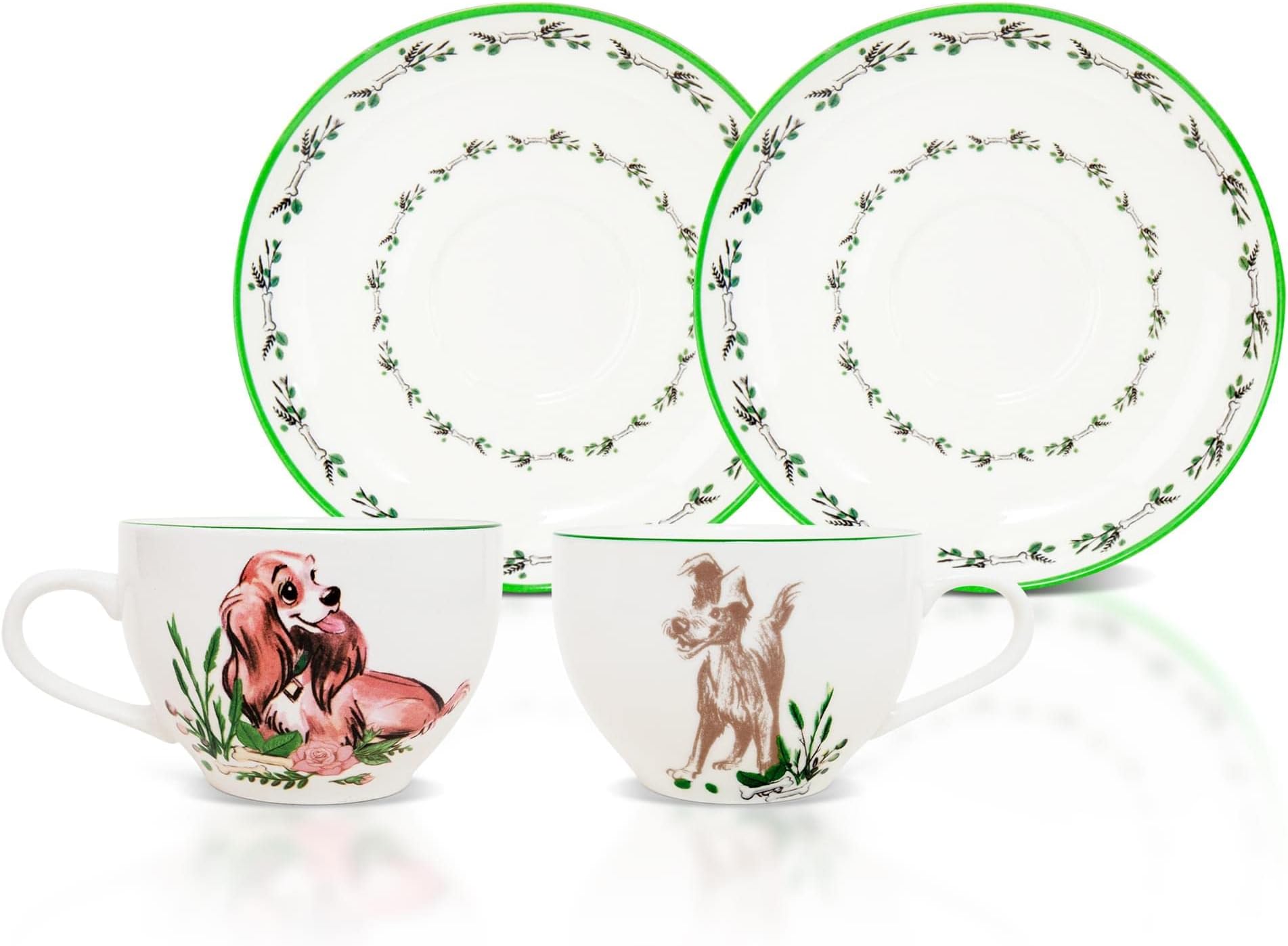 Disney Lady and the Tramp Bone China Teacup and Saucer, Set of 2 | Tea Party With Coffee, Espresso, Mocha