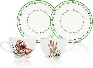 Disney Lady and the Tramp Bone China Teacup and Saucer, Set of 2 | Tea Party With Coffee, Espresso, Mocha