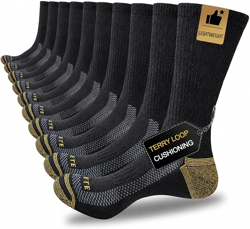 JOYNÉE medias deportivos para hombre, 5/10 pares, medias de trabajo con amortiguación ligera | medias ligeros y transpirables con suelas acolchadas con felpa y soporte para el arco para trabajar, correr y usar a diario.