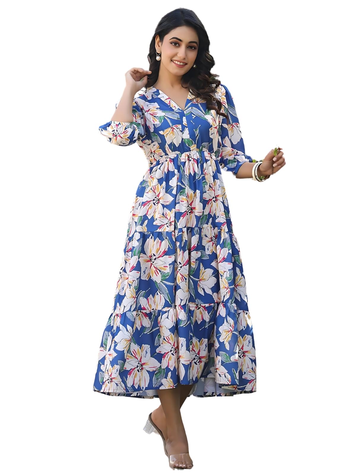 Leriya Fashion Women's Rayon Casual Below The Knee Western Dress (Lf-W.Dress-Wd1317_Blue