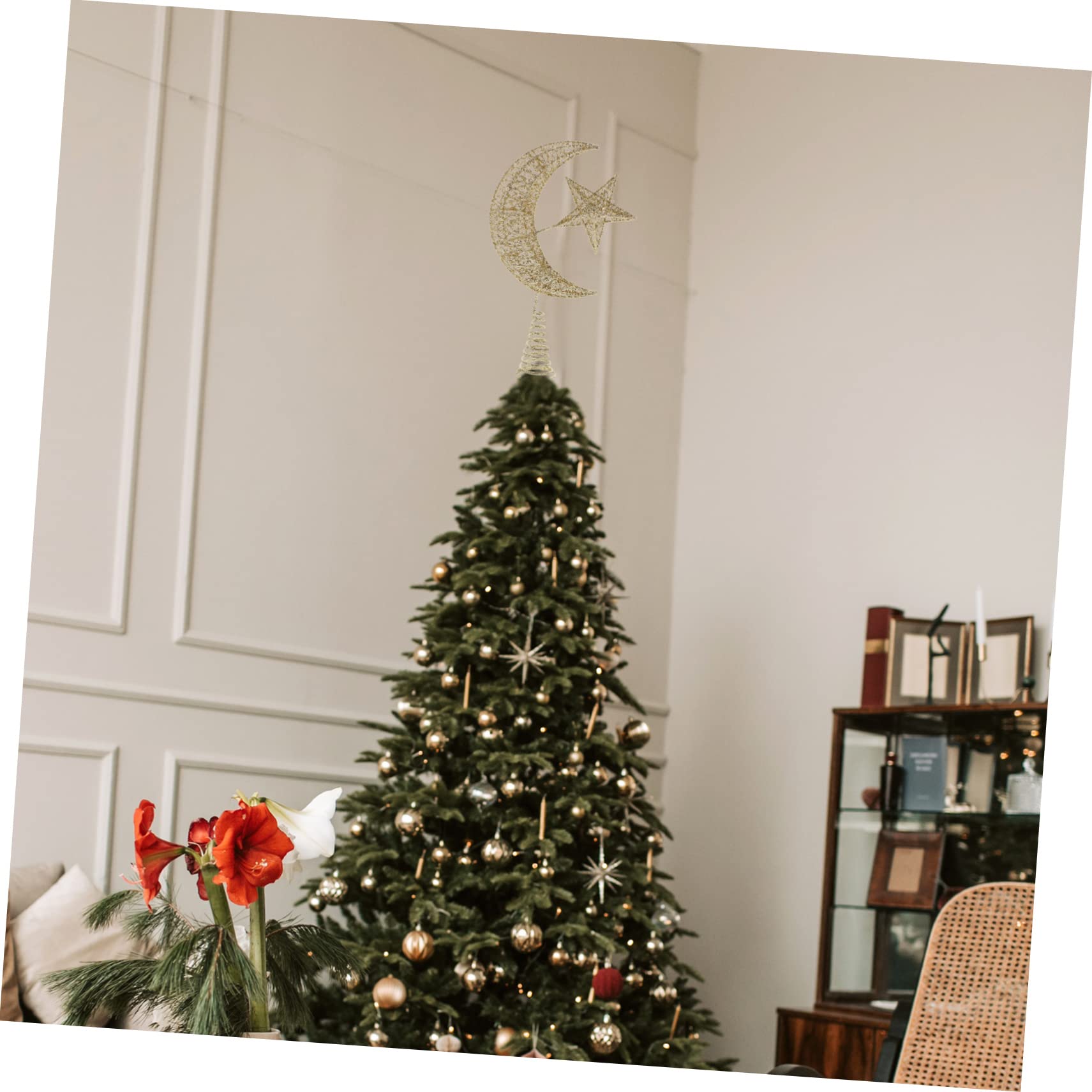 Amosfun 3st Weihnachtsbaumspitze Stern Weihnachtsbaum Stern Weihnachts Baumkrone Funkelnde -baumspitze Tisch Mini- Dekoration Schmiedeeisen Golden