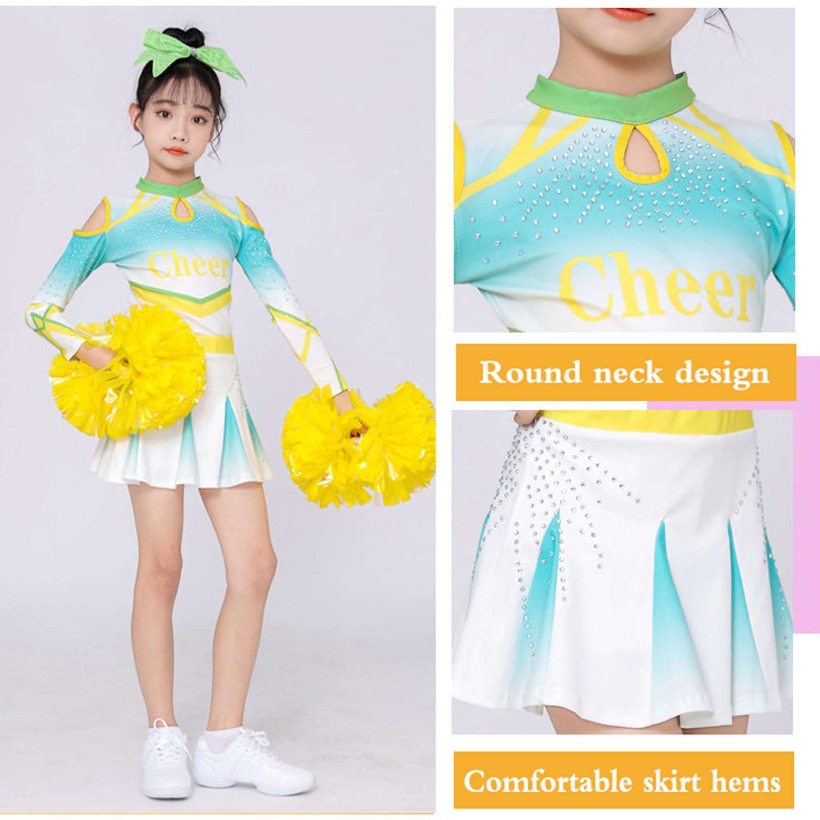 Cheerleader Outfits Mädchen,Cheerleader Kostüm Kind Langarm,Mädchen Glänzende Pailletten Cheerleading Uniform,Karneval Cheerleader Uniform Outfits,für Karneval,Fasching,Mottoparty