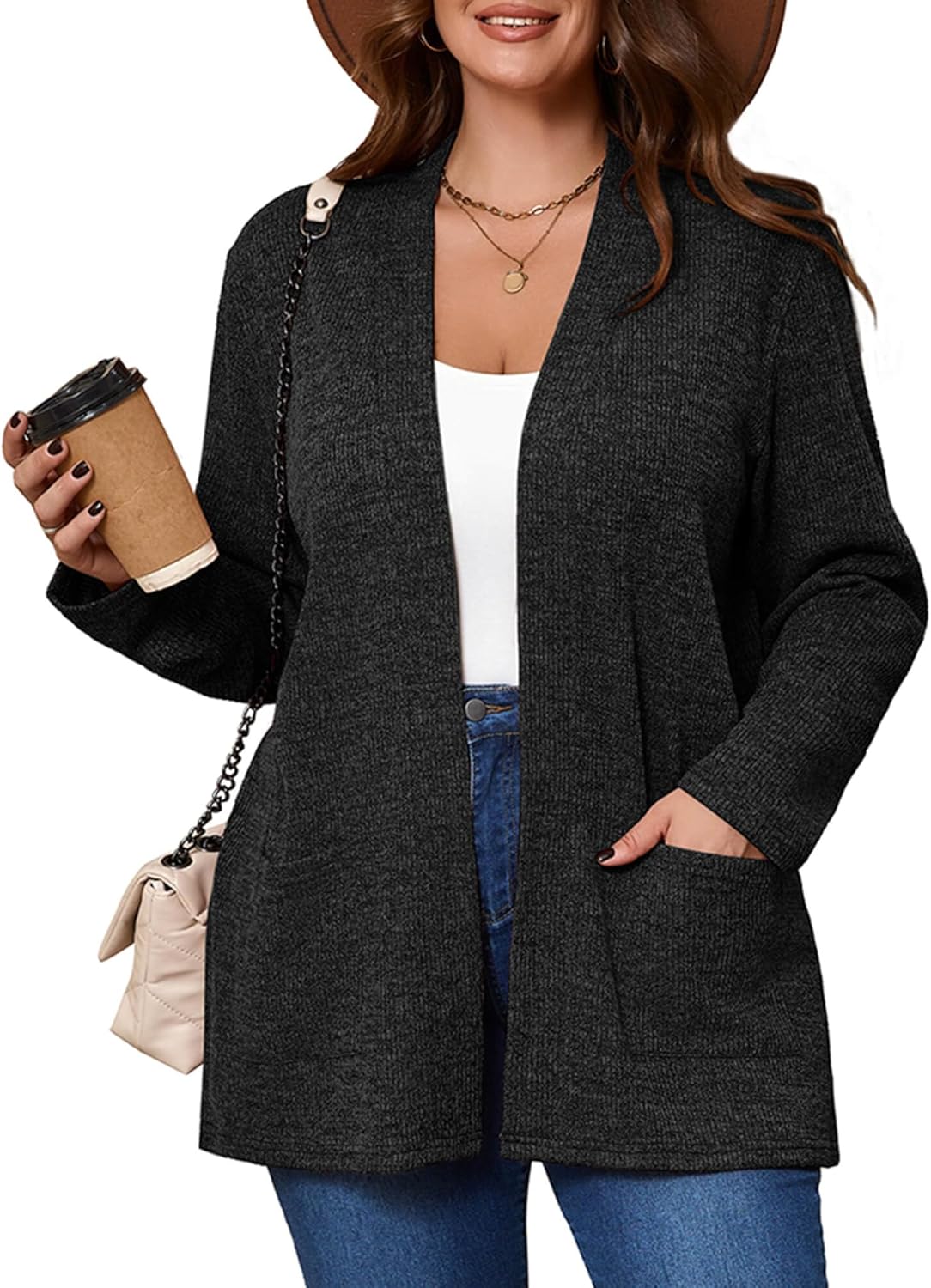 AusLook Women's Plus Size Lightweight Open Front Cardigan Long Sleeve Sweater Cover Ups Shrugs Jacket Shawls and Wraps Kimono