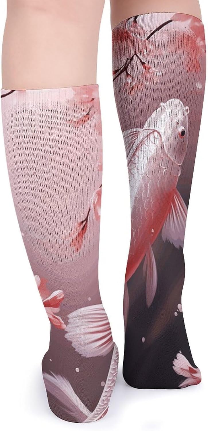 Breathable Boot Sock Cherry Blossom Red Carp Socks for Women Men Cotton Sock Moisture-Wicking Warm Stockings Long Socks for Hiking Work Sport