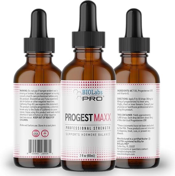 BIOLABS PRO Progest MAXX Progesterone Oil, Natural Bioidentical Progesterone for Women, Hot Flashes & Menopause Support, 2oz Bottle - Six Month Supply