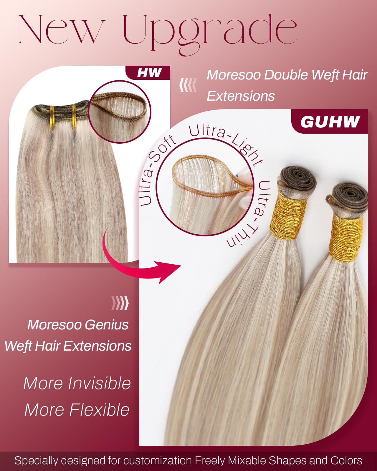 Moresoo Weft Hair Extensions Real Human Hair Medium Brown Highlighted Platinum Blonde Sew in Human Hair Extensions Brown to Blonde Full Head Remy Straight 18 Inch 100g/Pack #P6/60 — view 190