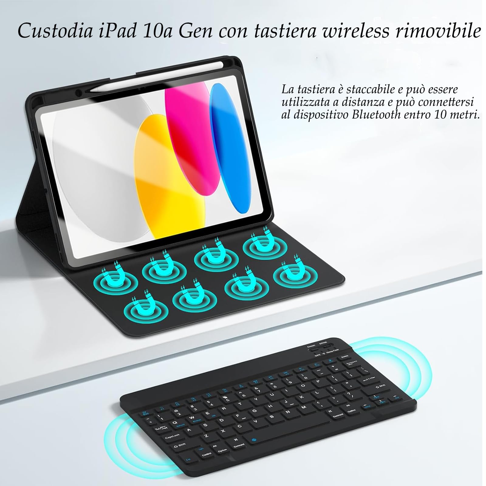 Cover Con Tastiera Bluetooth Per IPad 11a Gen (2025) E 10a Gen (2022) - Italiana QWERTY, Magnetica E Ricaricabile