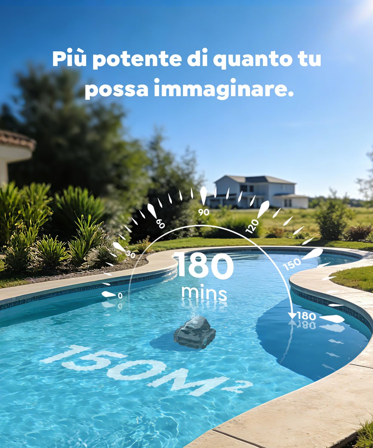 C1 Robot Piscina Pareti e Fondo, Linea d'acqua, Doppio Filtro, Aspiratore Piscina Senza Fili, 7 Modalità di Pulizia, 170-180 min, Pulitore con App, Robot Pulisci Piscine fino a 160 m²