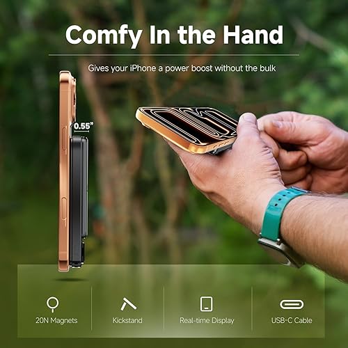 Miniatura 5 de Banco de energía magnético para iPhone, 10000 mAh para batería Magsafe, cargador portátil con tecnología Qi2 rápida de 15 W, soporte, pantalla LED,