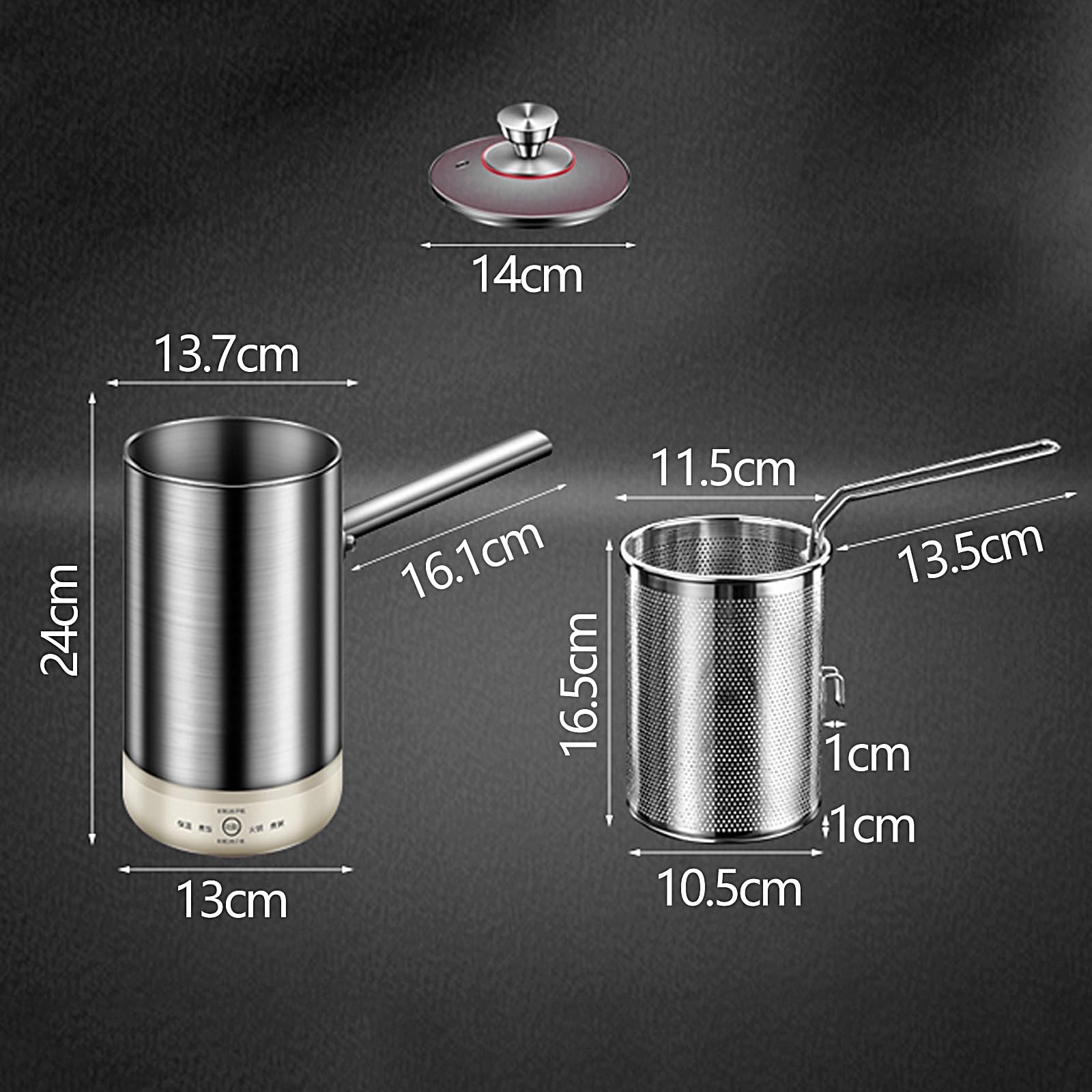 Freidora Eléctrica de Aceite Inoxidable 304 Olla Freidora con Cesta y Tapa 2 Litros 600W 220V para Freír, Hervir Fideos, Calentar Leche, Cocinar Gachas