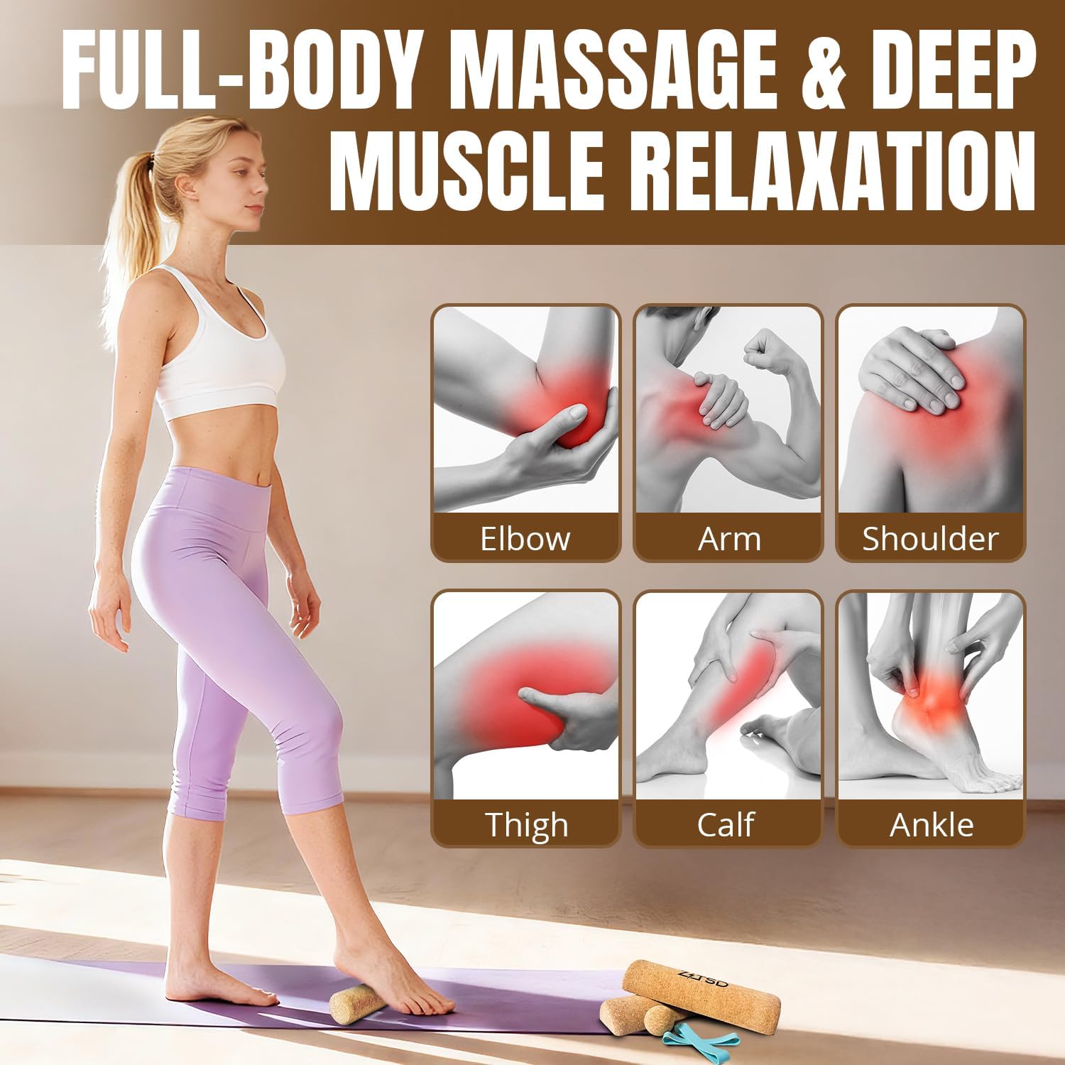 4-in-1 Ankle Balance Board Foot Strengthener Kit, 100% Natural Cork Half Boards with Exercise Guide, Massage Ball and Toe Resistance Bands for Balance Training, Tan
