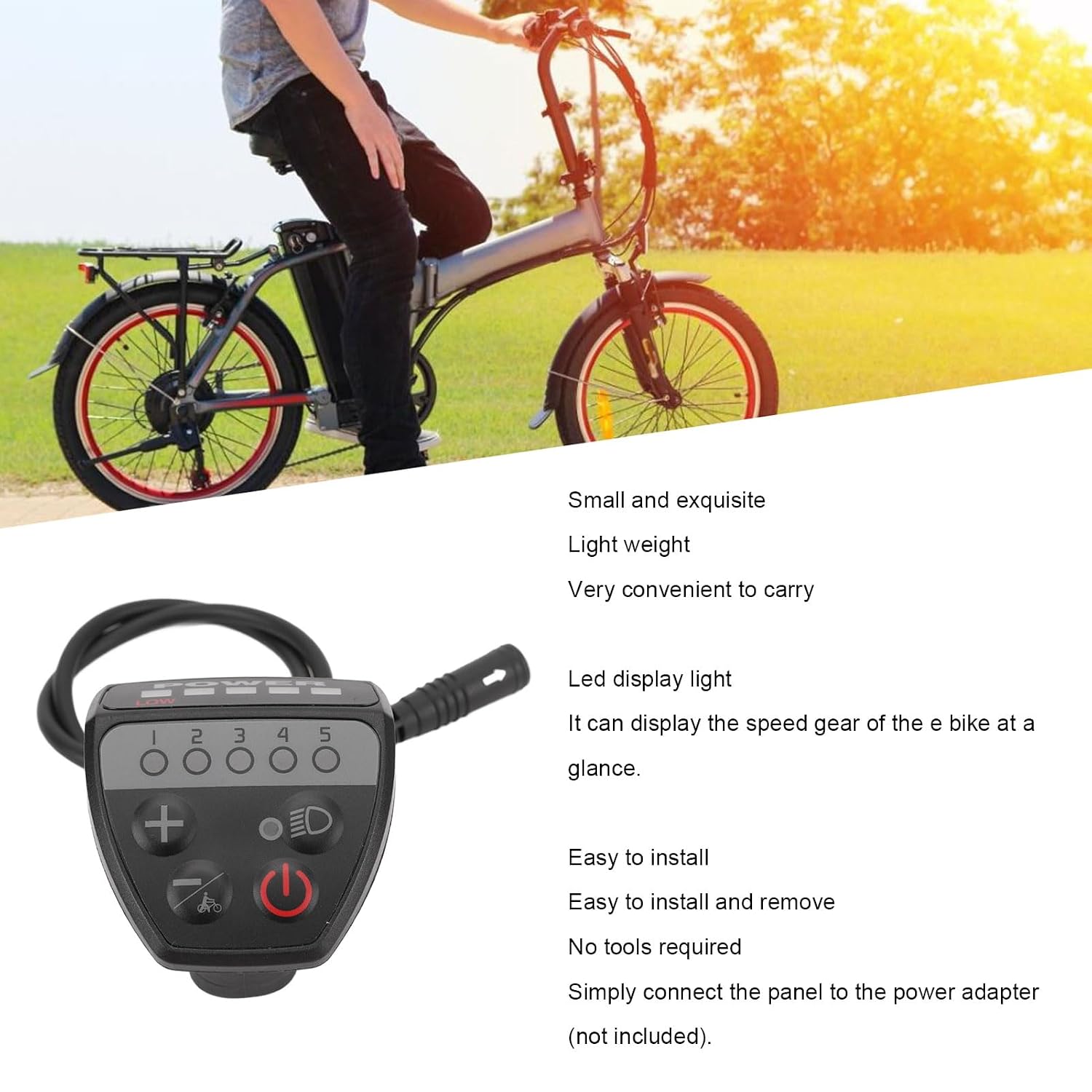 Electric Bike LED Display Panel, 24V 36V 48V 5pin Speed Controller for Mid Drive Motor, Compact ABS LED Display with Real-Time Speed Monitoring, Easy Tool- Installation for E-Bikes
