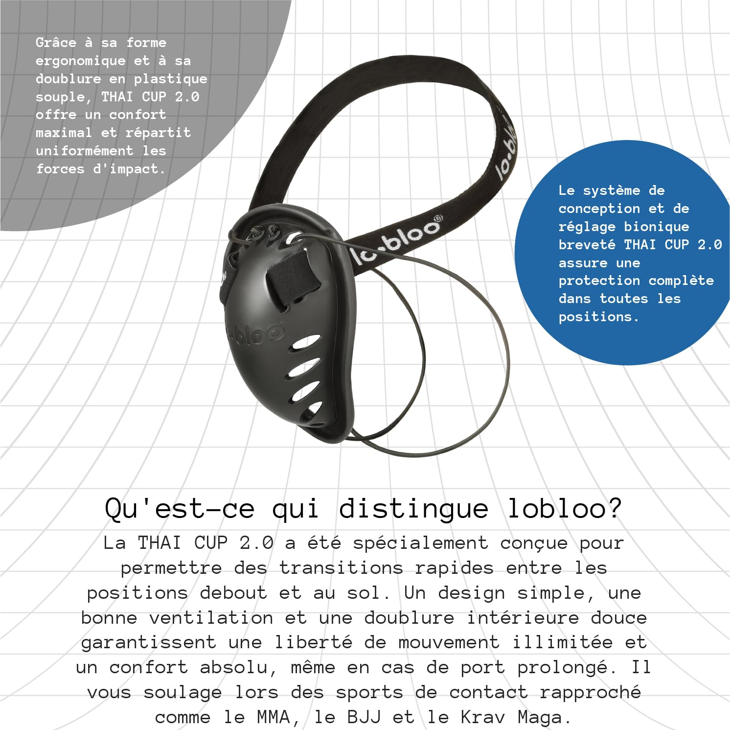 Coquille pour Boxe Thai 2.0 lobloo Coquille de Protection brevetée pour Les Sports de Contact comme Le MMA, Le Krav maga, Le Muay Thai. Taille Homme + 13 Ans q