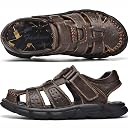 FIYIDYM Men's Sport Sandals Closed Toe Outdoor Handmade Leather Sandal Adjustable Summer Fisherman Beach Shoes, Brown, 9.5 gallery image