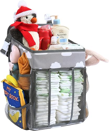 Yoe Gogh Organizador de pañales colgante, cambiador, organizador de pañales para bebé con 4 bolsillos de malla multiusos, apilador de almacenamiento