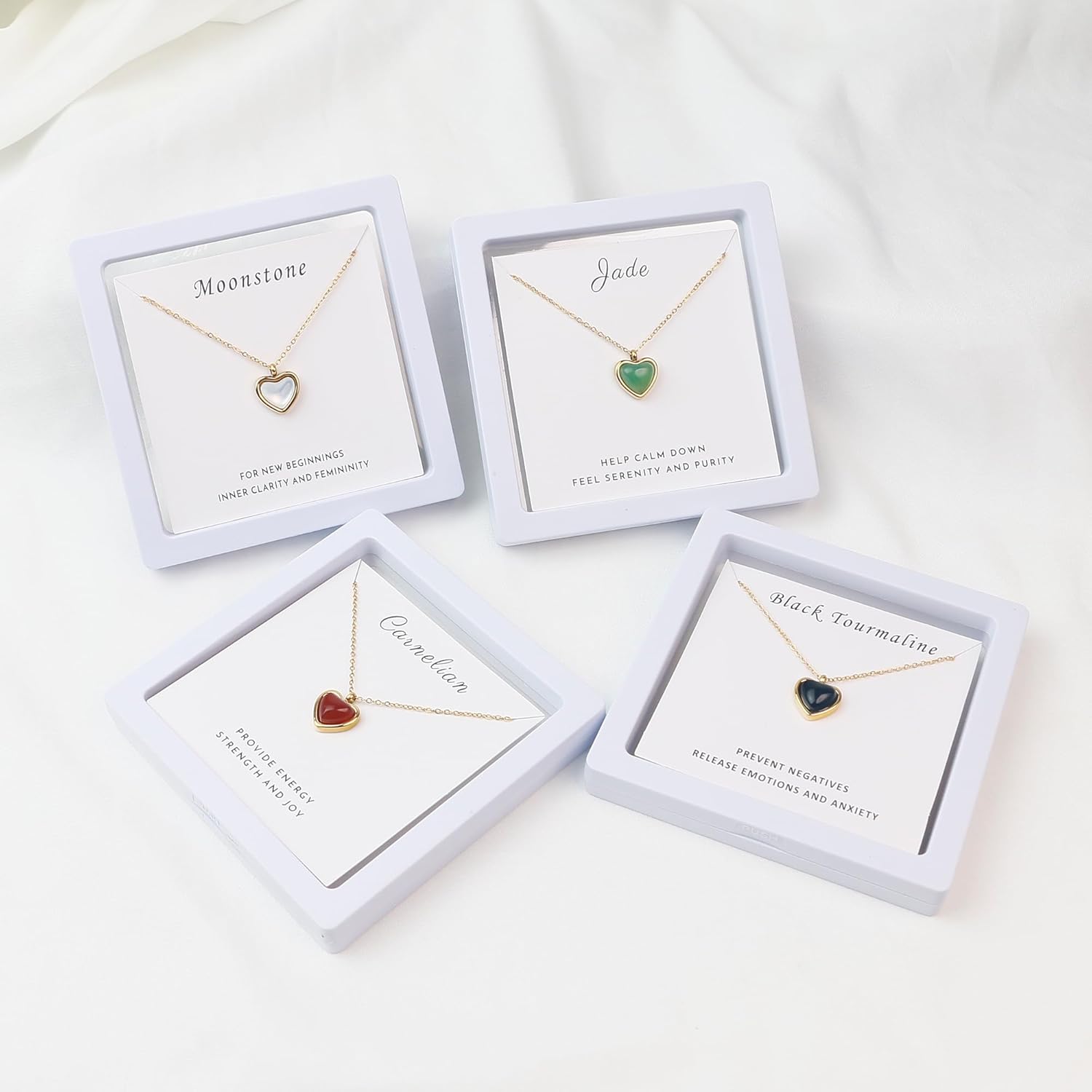 SmileBelle Heart Necklace for Women,Black Tourmaline Red Carnelian Rose Quartz Necklace as Easter Basket Stuffers for Girls,Jade Moonstone Necklaces Pink Jewelry Lover Necklaces Anniversary BDAY Gifts - Image 3