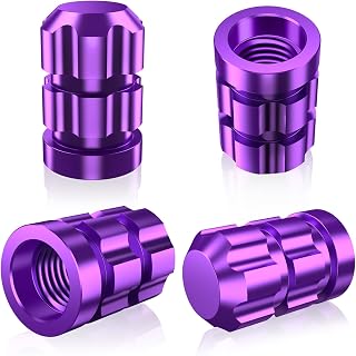 Tire Valve Stem Caps 4 Pack - Rustprood & Fade Resistant Metal Tire caps, Universal Fit for Cars/Trucks/Motorcycles/Bikes (Purple)