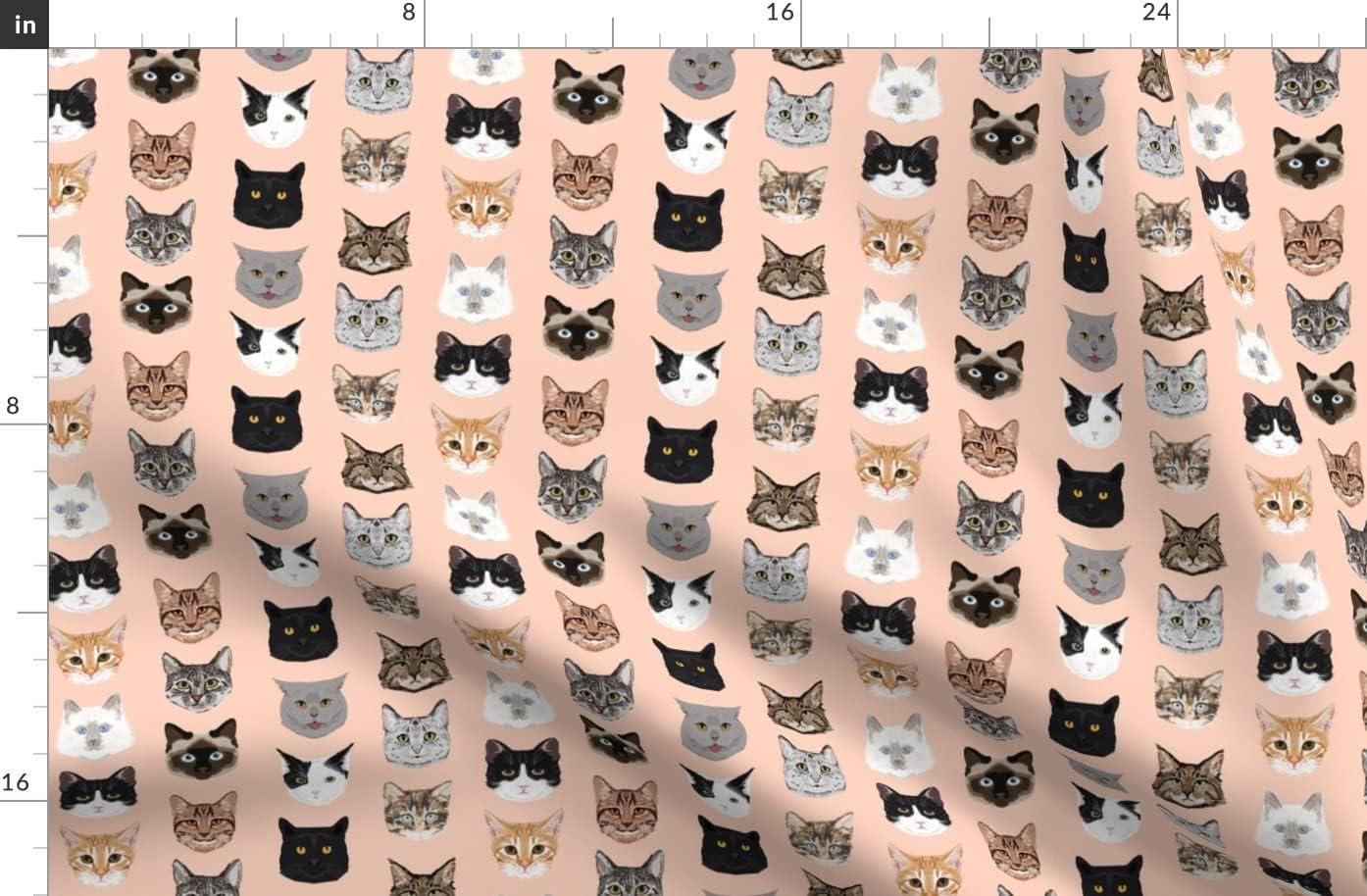 Spoonflower Fabric - Cat Faces Cute Cats Sweet Blush Girls Kittens Siamese Lady Head Printed on Organic Cotton Sateen Fabric by The Yard - Sewing Quilting Apparel Home Decor