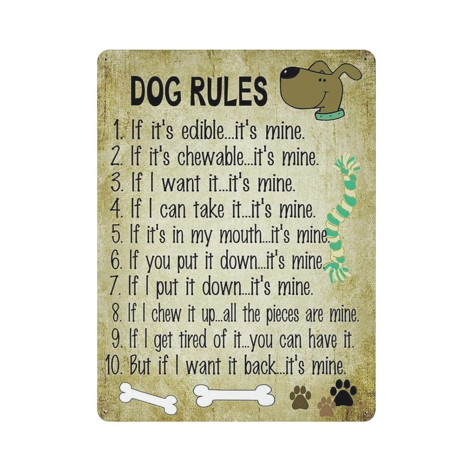 AOOEDM Dog Rules Vintage Metal Tin Sign for Home Coffee Shop Office Wall Art Metal Poster Garage Decor Man Cave Sign Inspirational Quote Wall Decor