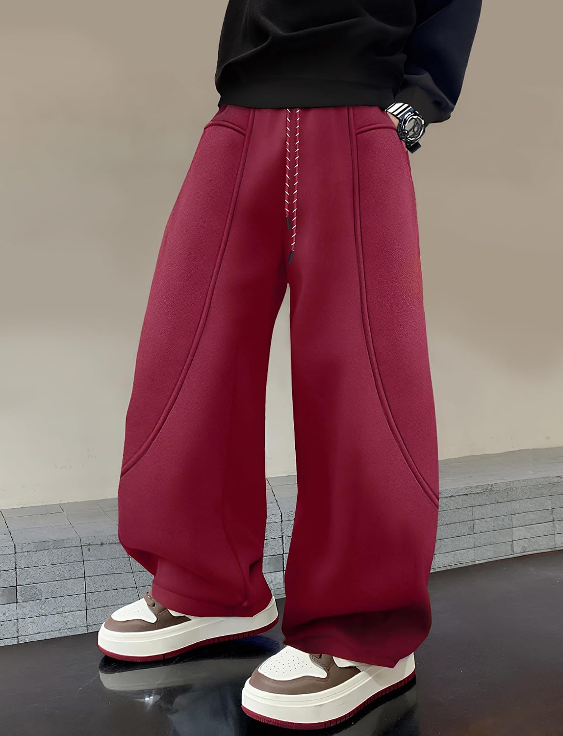 Boy's Baggy Sweatpants with Pockets Elastic Waist Fleece Track Pants Solid Loose Fit Workout Trousers 5-14 Years
