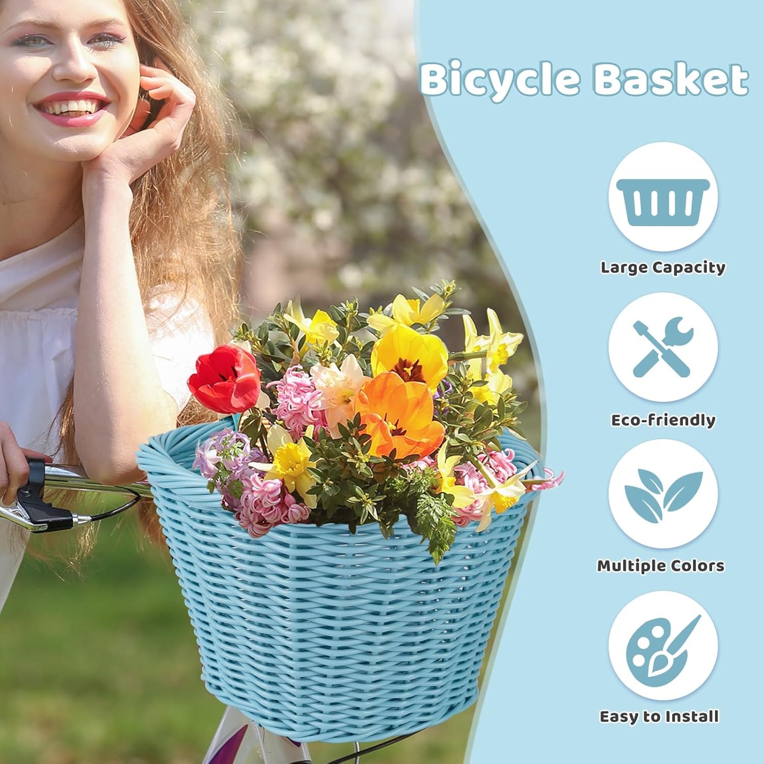 ZUKKA Bike Basket Front Adult Bike Basket for Women Front Woven Waterproof Basket with Adjustable Leather Straps Storage Bicycley Basket for Cruiser Bike Folding Bike Commuter Bike