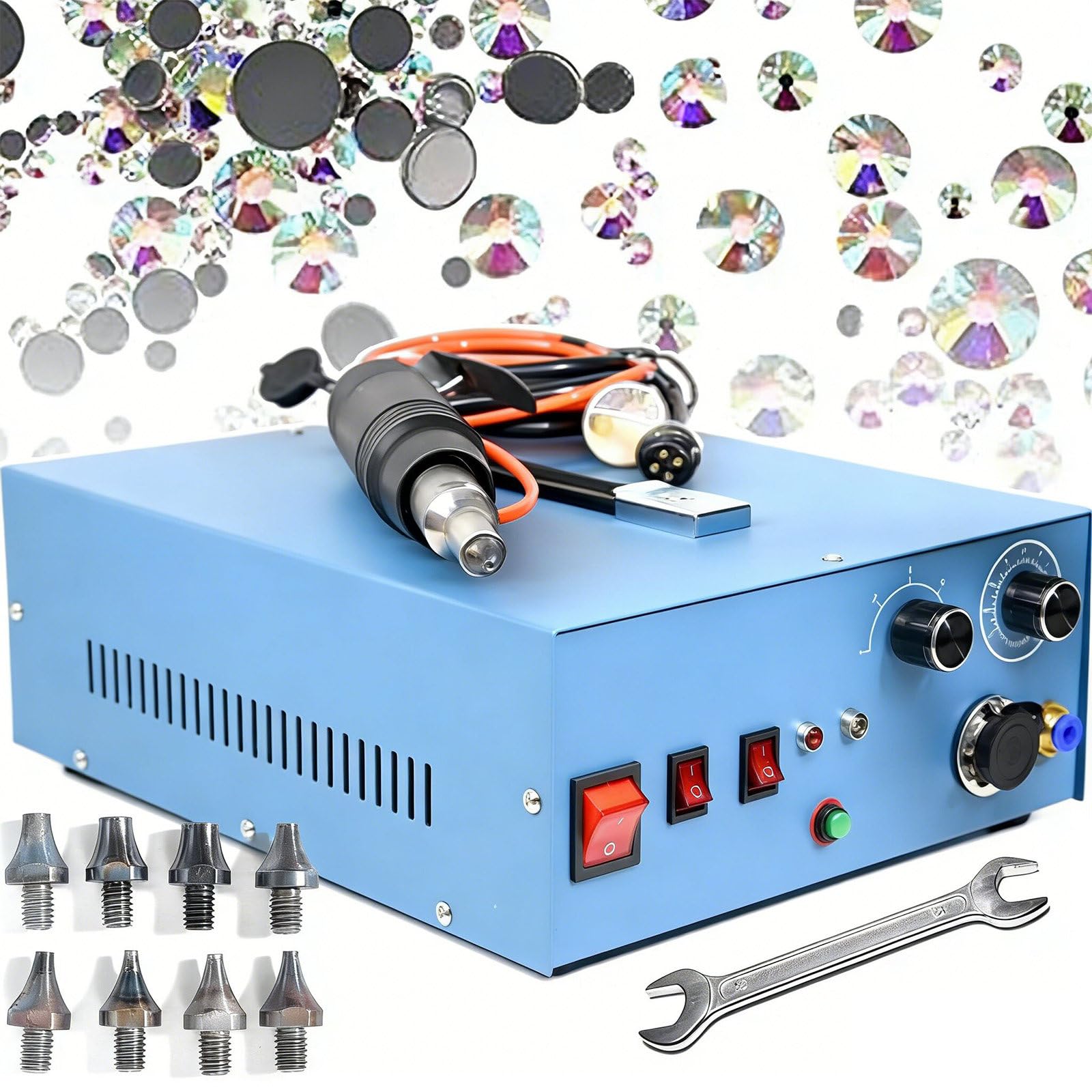 HTDRE Crystal Setting Machine 500W Pearl Setter Applicator with Hand Press Tools 1-8mm for Hot Fix Rhinestones Clothing Shoes DIY Decorations