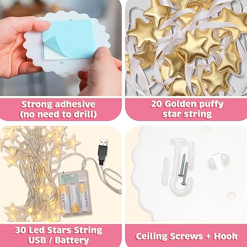 Miniatura 4 de Bollepo Toldo de cama con luces, cama con dosel rosa para habitación de niñas, cama de princesa  Individual, individual, matrimonial, Queen  Toldo