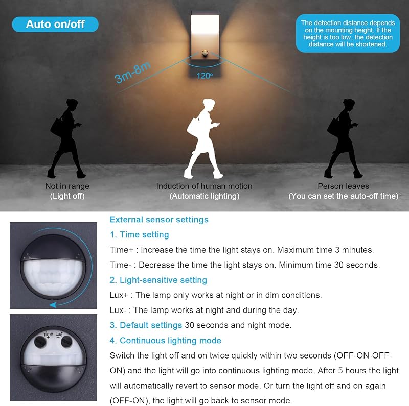 Lampă de perete LED de exterior Klighten cu senzor de mișcare 24 W, IP65 rezistentă la apă, antracit, alb cald 3000 K, pentru exterior, interior, intrare, terasă, grădină