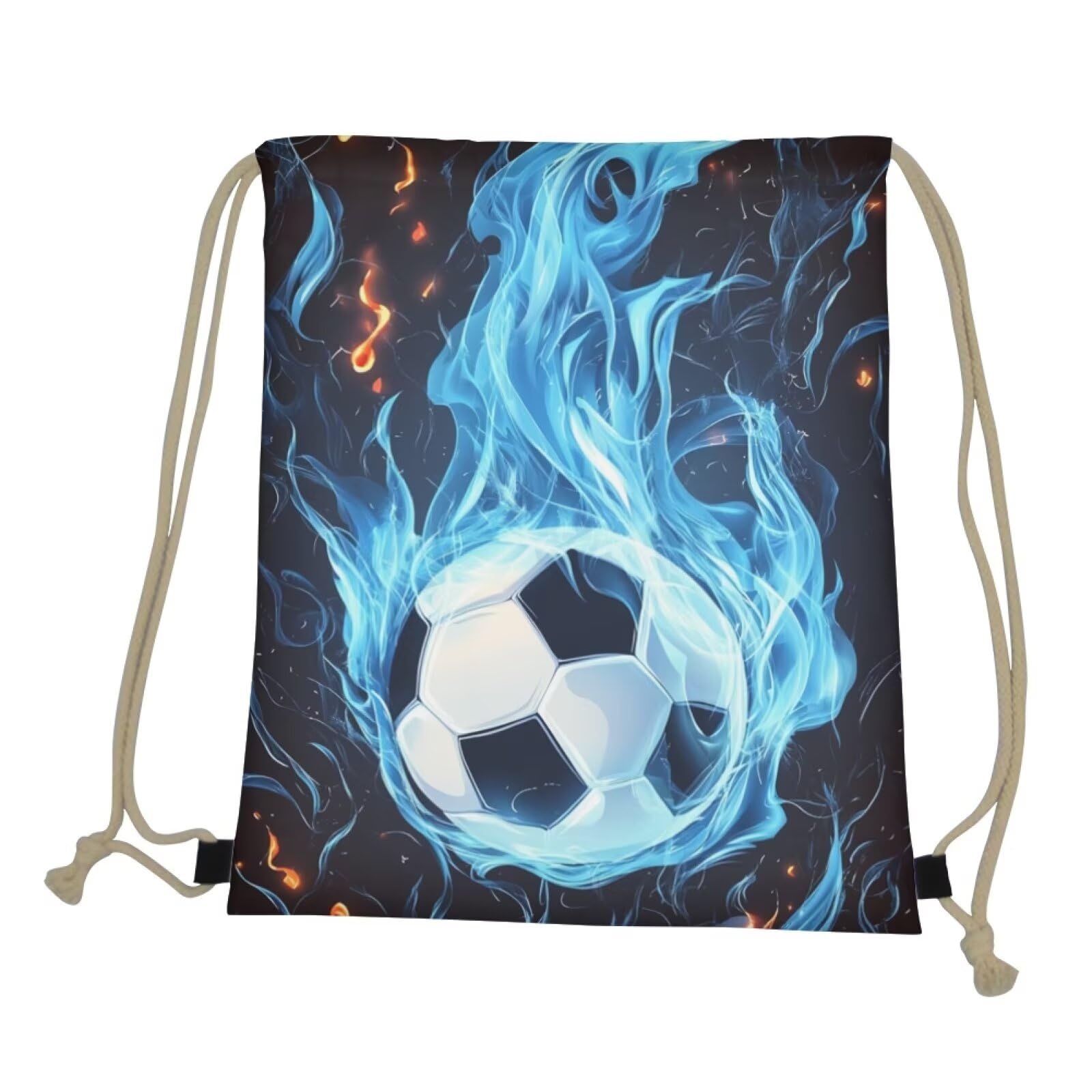 COEQINE Novelty Burning Soccer Bags For Boys Drawstring Backpack for Sports Gym Beach for Boys Teen Tote Bag for Hiking Travel Outdoor Sport Bag