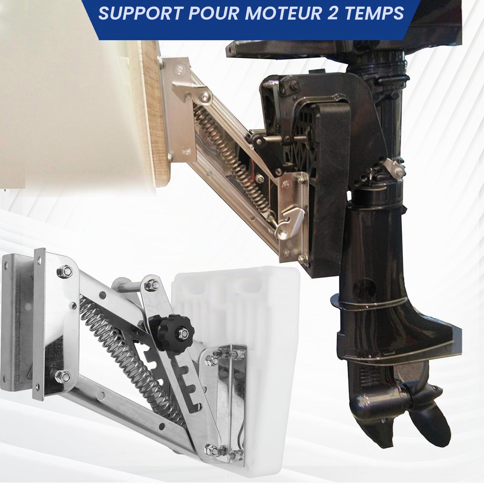 Support de moteur hors-bord, support de moteur hors-bord à 2 temps, charge maximale de 7,5 HP à 20 CV, support de moteur de bateau réglable en acier inoxydable 304 – Blanc