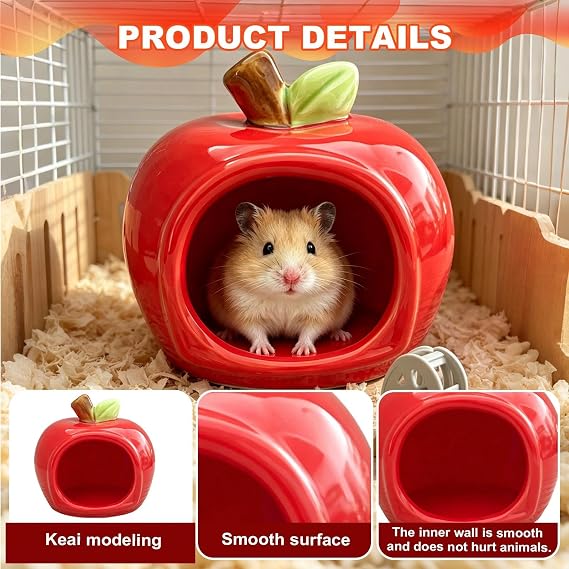 Ceramic Hamster Hideout, Apple-Shaped Hamster House