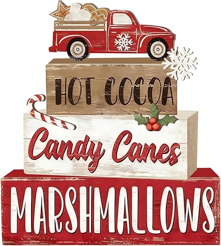 4 piezas de decoraciones navideñas para interiores  Decoración de mesa de camión de madera para el hogar  Centro de mesa de Navidad para mesa