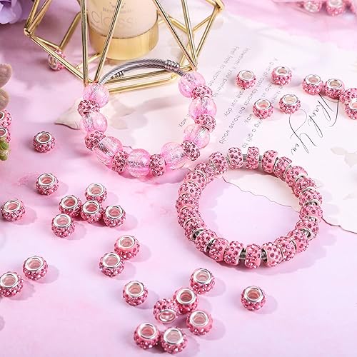 Miniatura 5 de AIPRIDY Cuentas espaciadoras europeas de arcilla polimérica de color mixto o de un solo color, cuentas de diamantes de imitación de cristal,