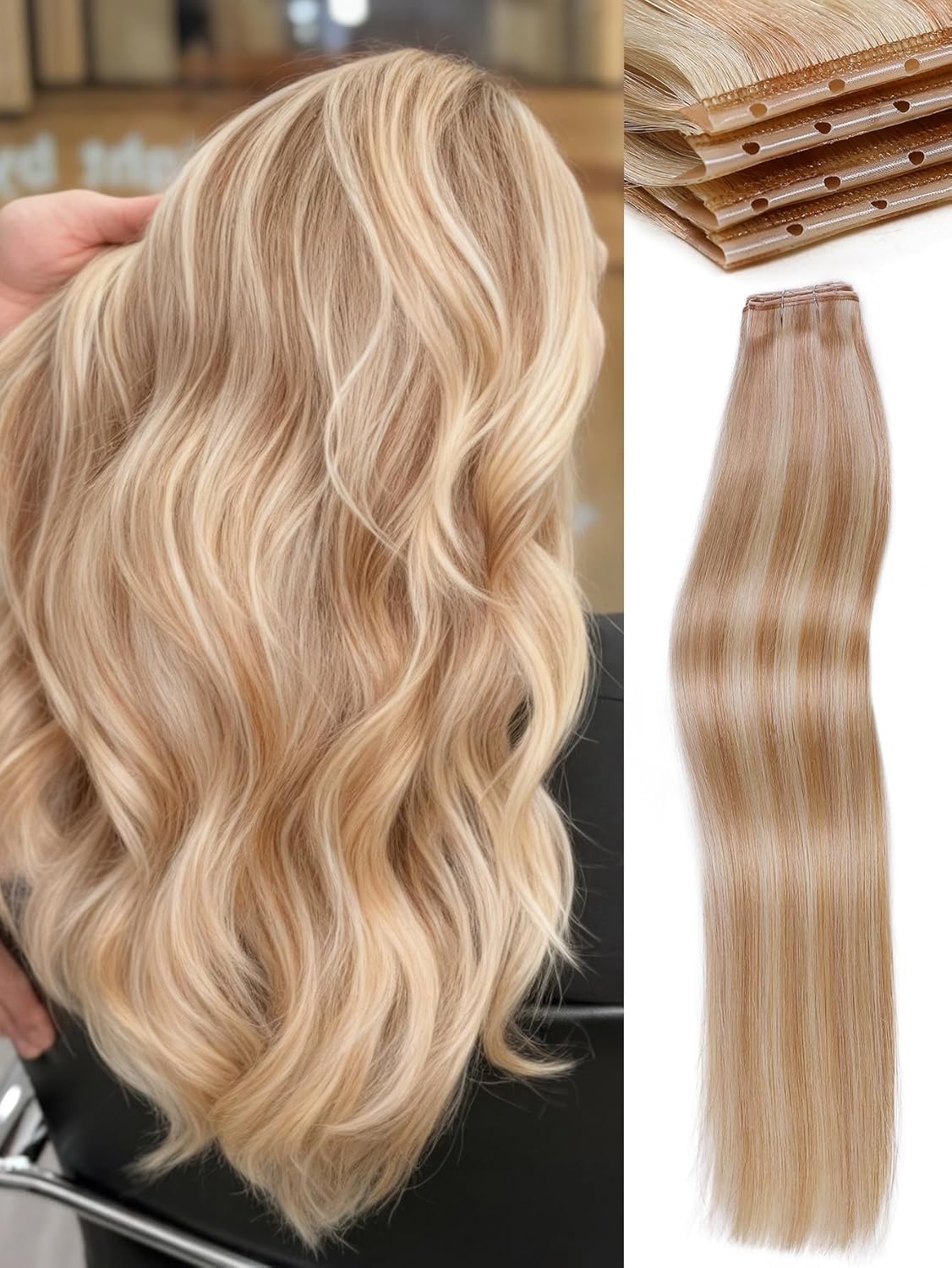 WIGNEE Przedłużenie włosów ludzkich Podwójne niewidoczne PU OVO 100% Remy Włosy ludzkie do wplecenia 2 sztuki Bez kleju Naturalne ludzkie włosy przedłużające Genius Micro Bead(51 cm, 18/613)