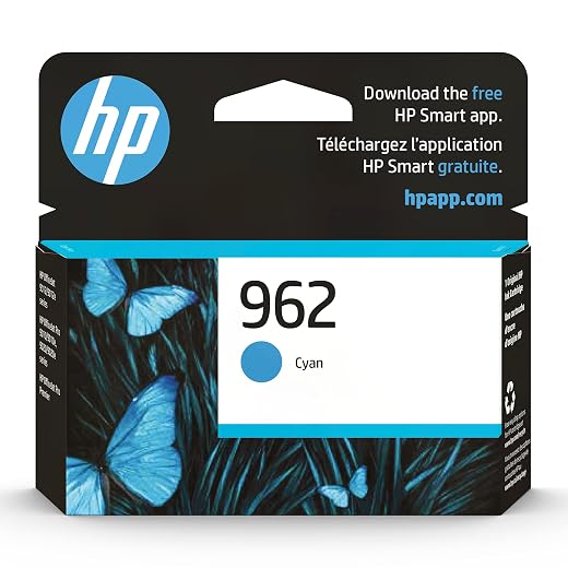 Original HP 962 Cyan Ink Cartridge | Works with HP OfficeJet 9010 Series, HP OfficeJet Pro 9010, 9020 Series | Eligible for Instant Ink | 3HZ96AN