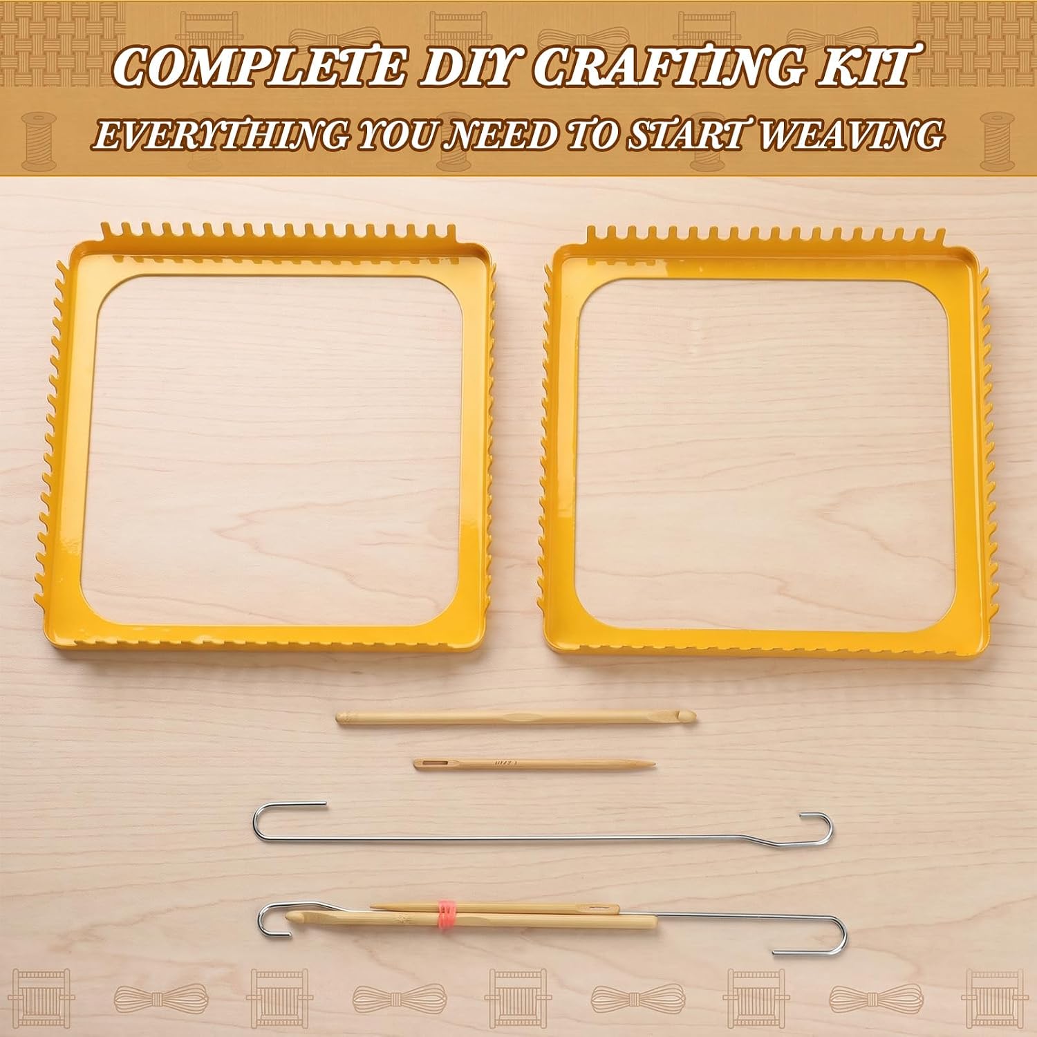 ElaraBerry 2 Set 7.2" Solid Metal Square Weaving Loom Tool with Needle Hook