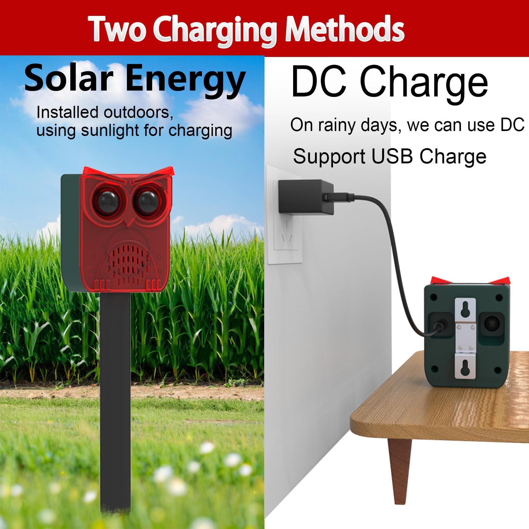 Dispositif Anti-prédateurs Solaire – Alarme extérieure à détecteur de Mouvement Solaire avec 13 Sons, 129 DB, Stroboscope Lumineux de sécurité à LED Rouge Clignotante pour allée (2)