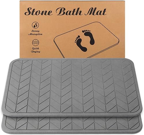 Tapete de baño de piedra, tierra de diatomeas, antideslizante, súper absorbente, de secado rápido, 2 unidades, color gris