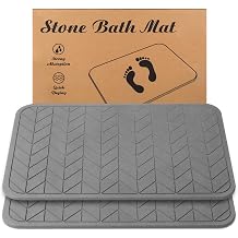 Stone Bath Mat, Diatomaceous Earth Shower Mat, Non-Slip Super Absorbent Quick Drying Bathroom Floor Mat, 2 Pack, Grey
