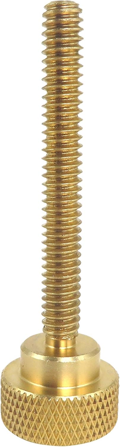 10 Pack 1/4-20 x 2 Inch Threads Solid Brass Diamond Knurled Thumb Screws Knobs with Straight Shoulders Right-Hand Threads SAE Flat Tip Uncoated (1/4-20 x 2 inch Long Threads)