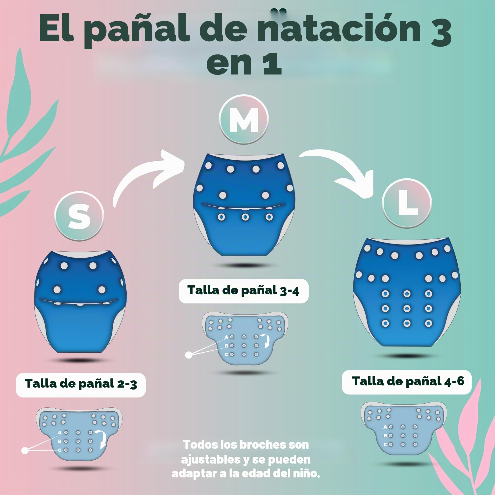 KIDVERSE set de 2 pañales acuáticos para bebés de 0 a 3 años - pañales de piscina reutilizables y suaves para la piel, con bolsa y red para el lavado
