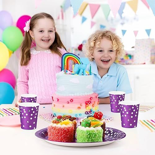 Miniatura 7 de Sieral Juego de 560 platos y servilletas de fiesta morados y plateados para 80 invitados, juego de vajilla desechable, platos de papel, tazas,