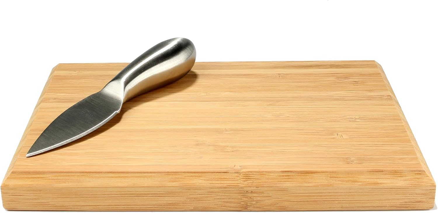 BambooMN Brand - Bulk Wholesale Premium Bamboo Cheese Board - 7.9" x 5.5" x 0.75" - with Knife - 3 pcs