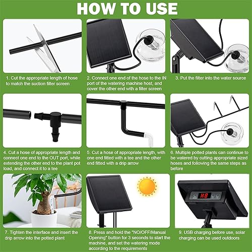 Miniatura 6 de Sistema de riego solar por goteo de 49 pies  Kit de riego automático de plantas para 15 macetas con dispositivo antisifonización  flujo de 25.4 fl