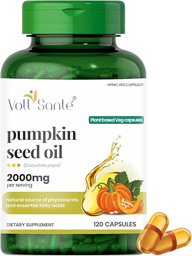 VOLL Sante - Cápsula de aceite de semilla de calabaza, 2000 mg por porción, cápsulas vegetales a base de plantas HPMC, sin OMG, prensado en frío,
